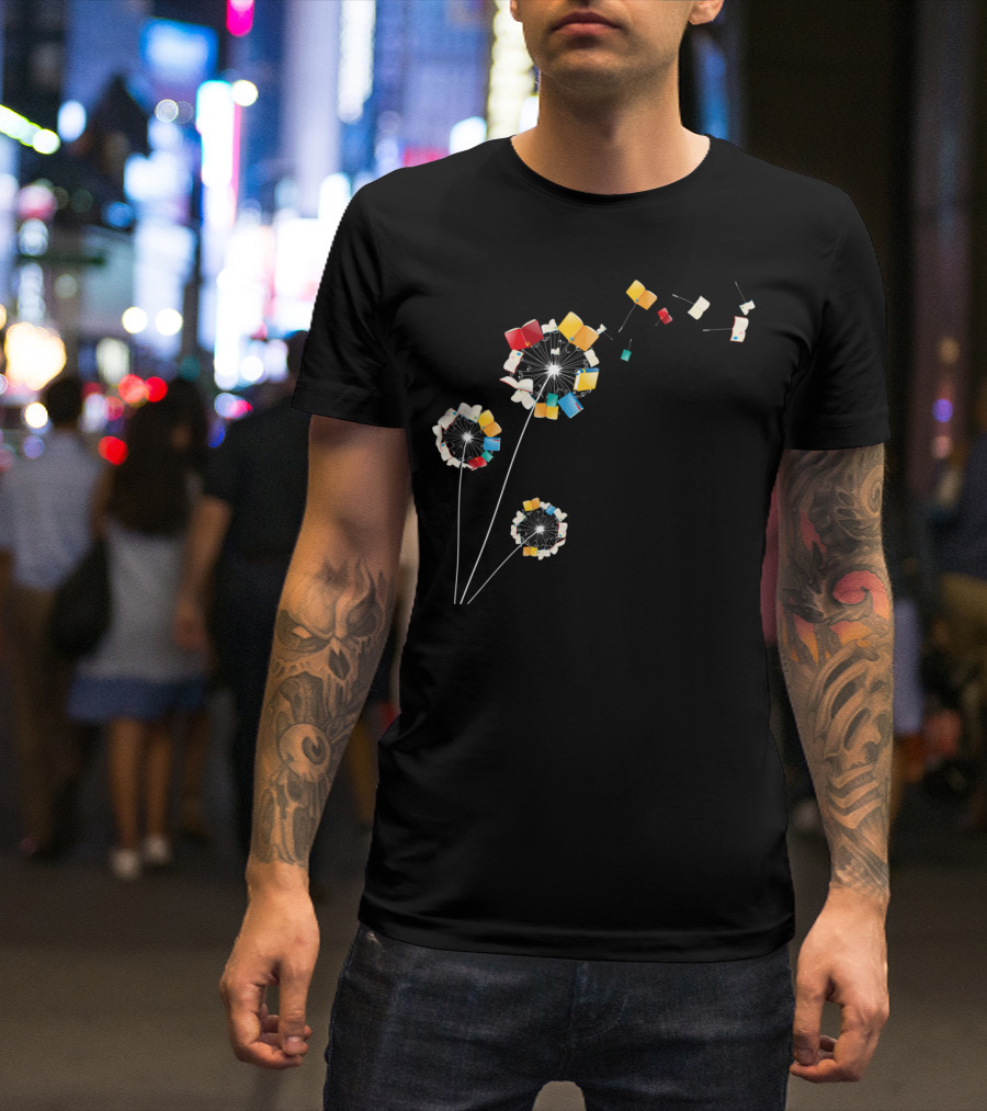 Bookworm Dandelion Blooms Into Whimsical Floral Books T-Shirt