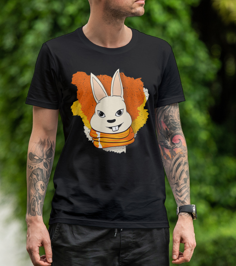 Bunny And Women For Easter Bunny Iconic Rabbit Illustration On Vibrant Orange Yellow Background T-Shirt