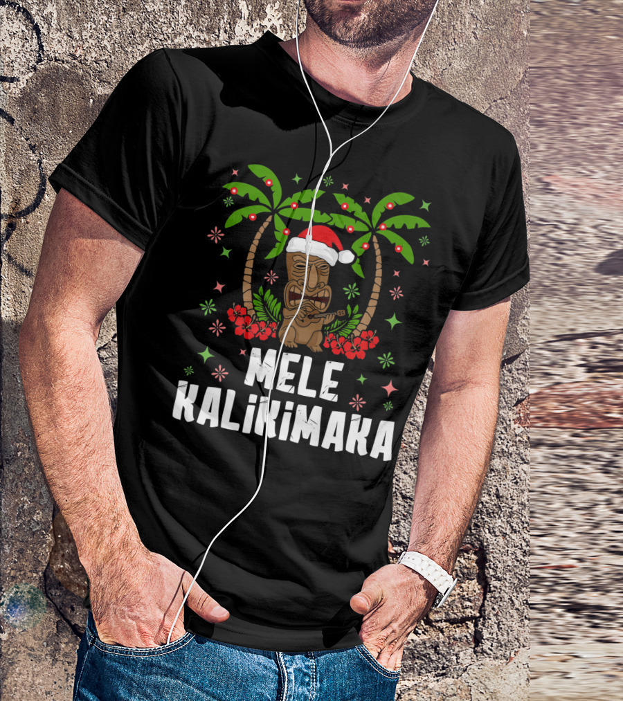 Mele Kalikimaka Santa Tiki Hawaiian Christmas Palms T-Shirt