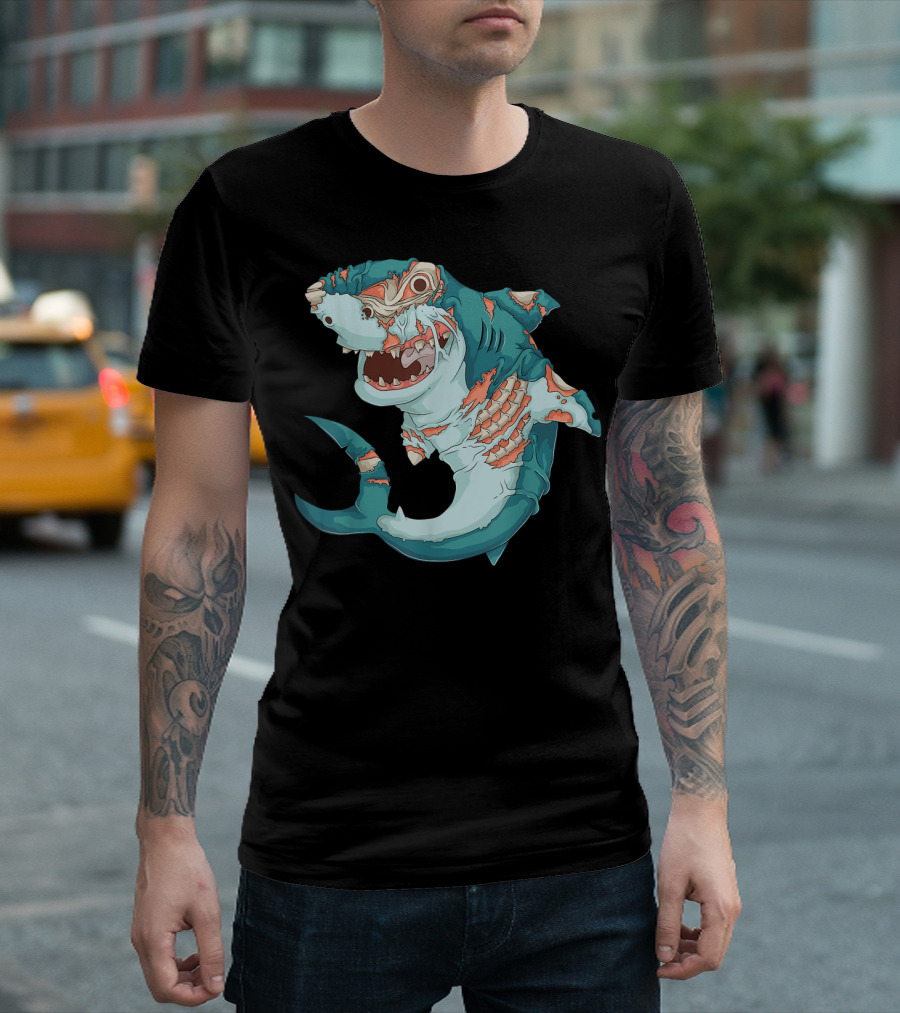 Cool Shark Zombie Funny Lazy Halloween T-Shirt
