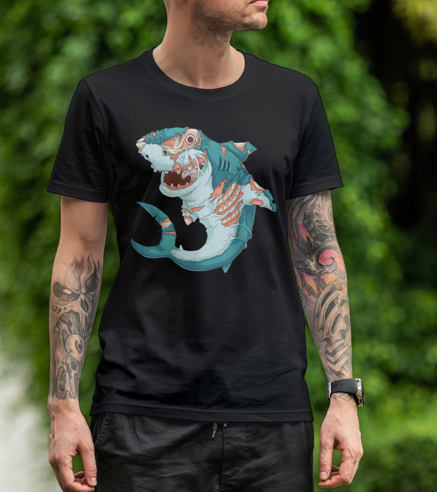 Cool Shark Zombie Funny Lazy Halloween T-Shirt