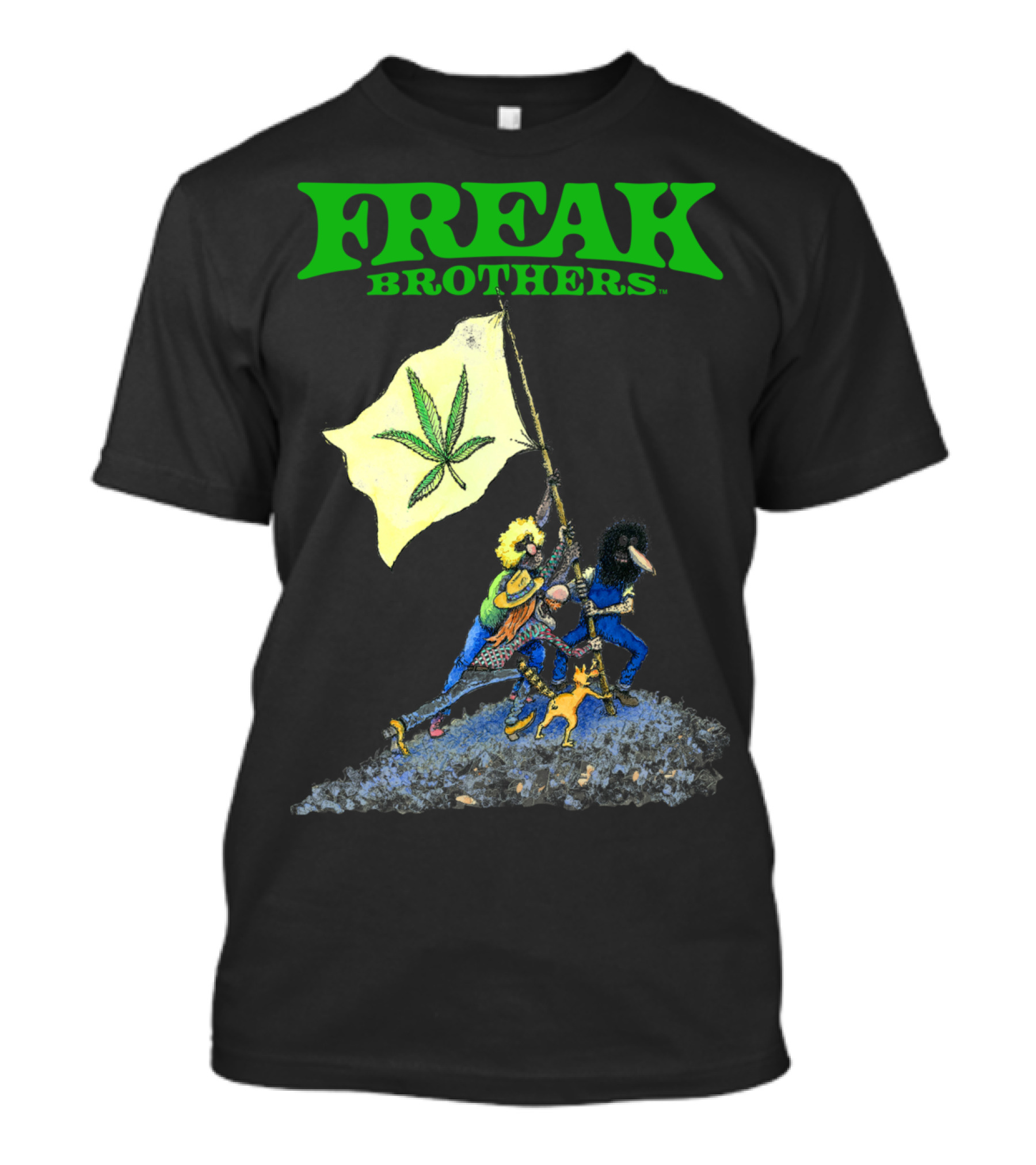Freak Brothers Raise The Flag Cannabis Leaf Iconic Comic T-Shirt
