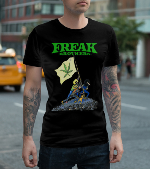 Freak Brothers Raise The Flag Cannabis Leaf Iconic Comic T-Shirt
