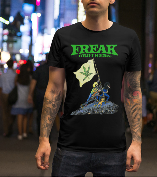 Freak Brothers Raise The Flag Cannabis Leaf Iconic Comic T-Shirt