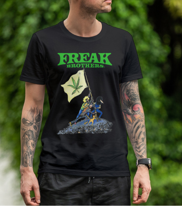Freak Brothers Raise The Flag Cannabis Leaf Iconic Comic T-Shirt