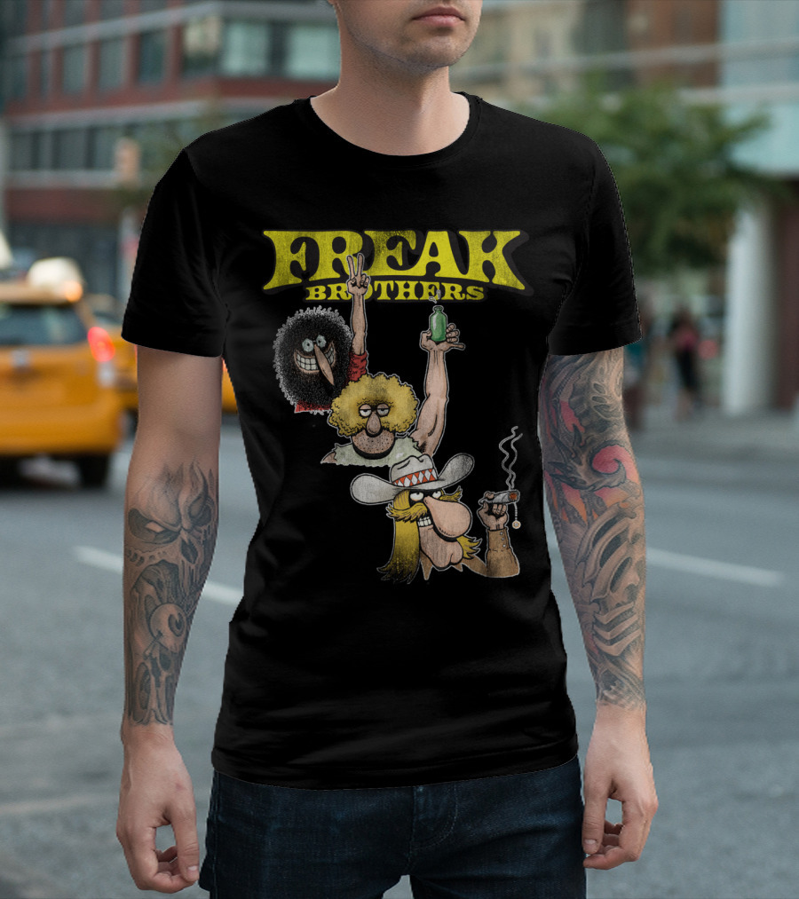 Freak Brothers Three Freaks Peace Cigar and Bottle T-Shirt