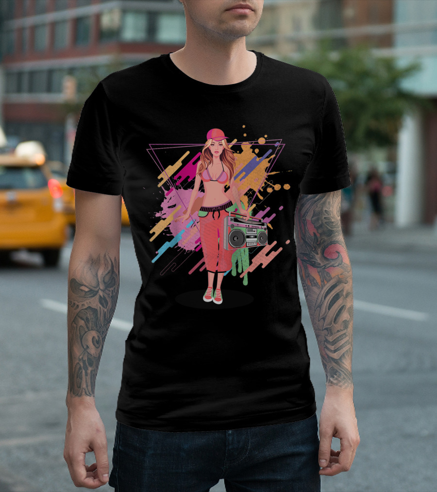 Freestyle Music Street Hip Hop Crew Boombox Girl T-Shirt