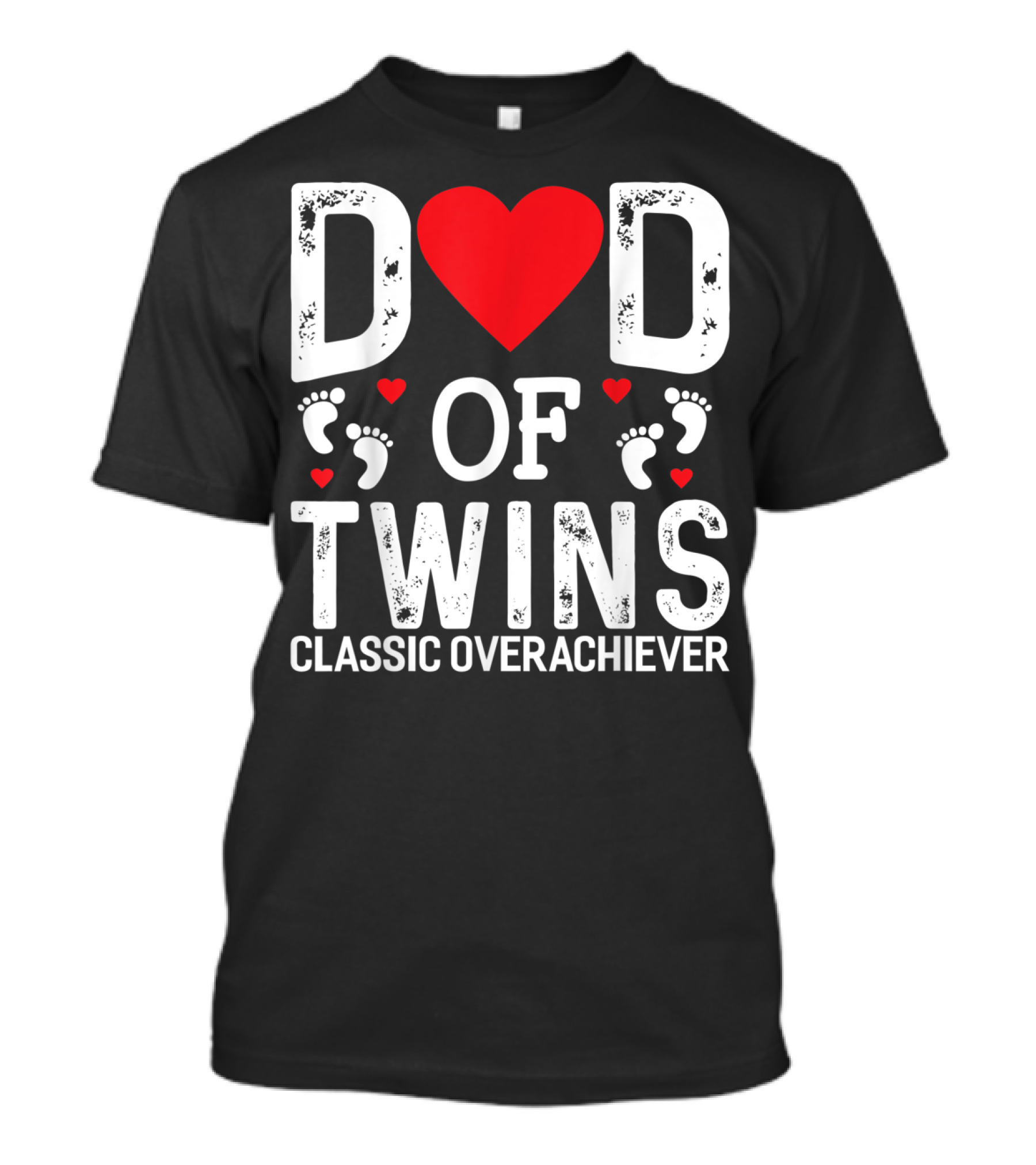 Dad Of Twins Heart Footprints Classic Overachiever Twins T-Shirt