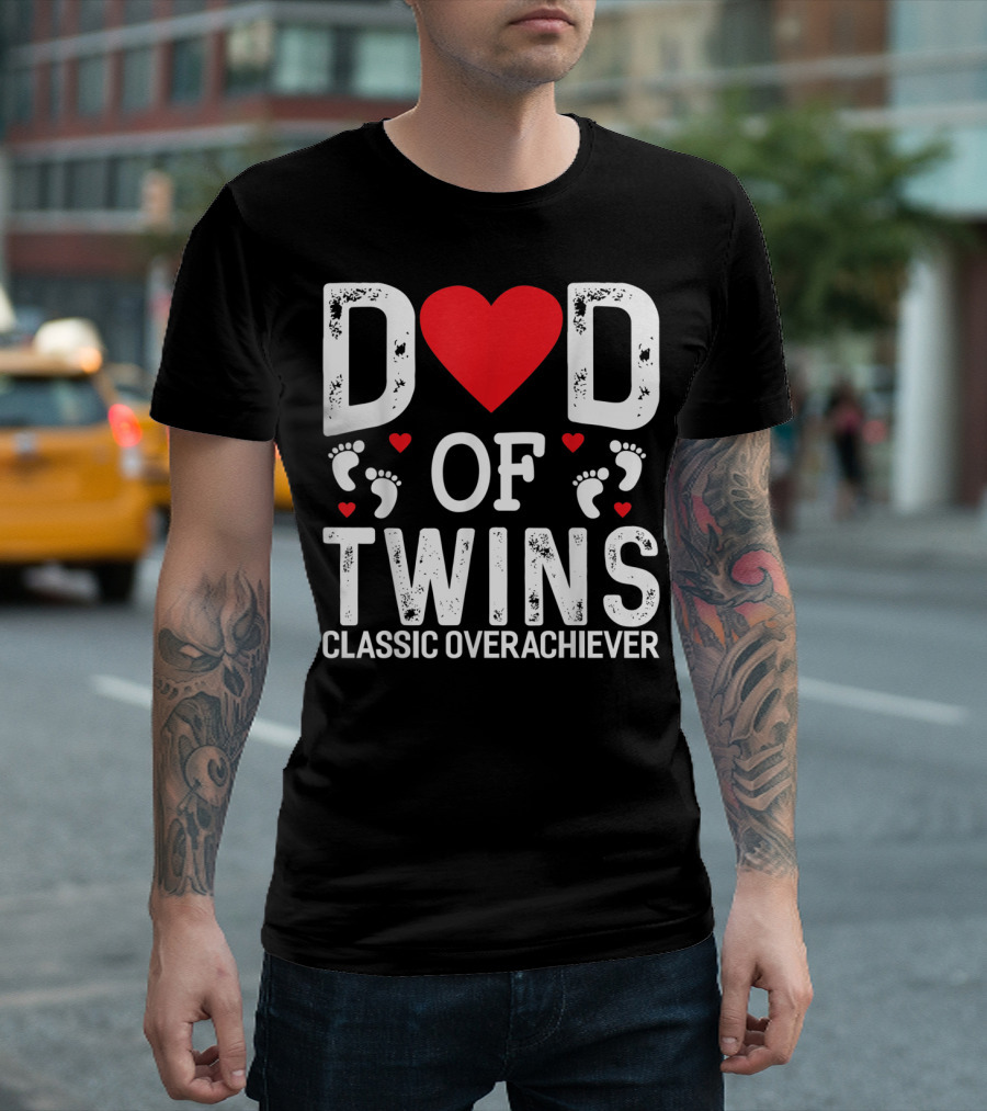 Dad of Twins Heart Footprints Classic Overachiever Twins T-Shirt