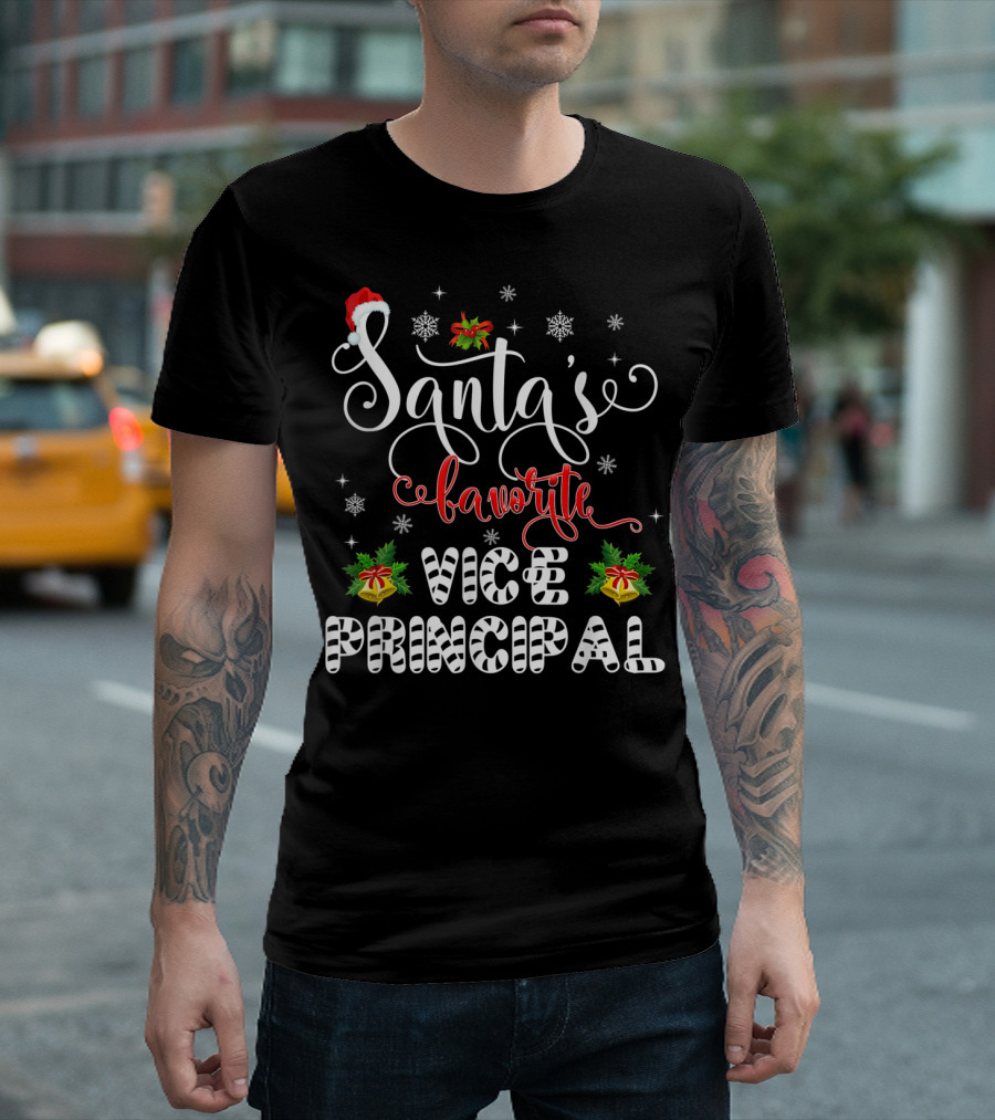 Santa's Favorite Vice Principal Christmas Holiday Snowflakes And Bells T-Shirt