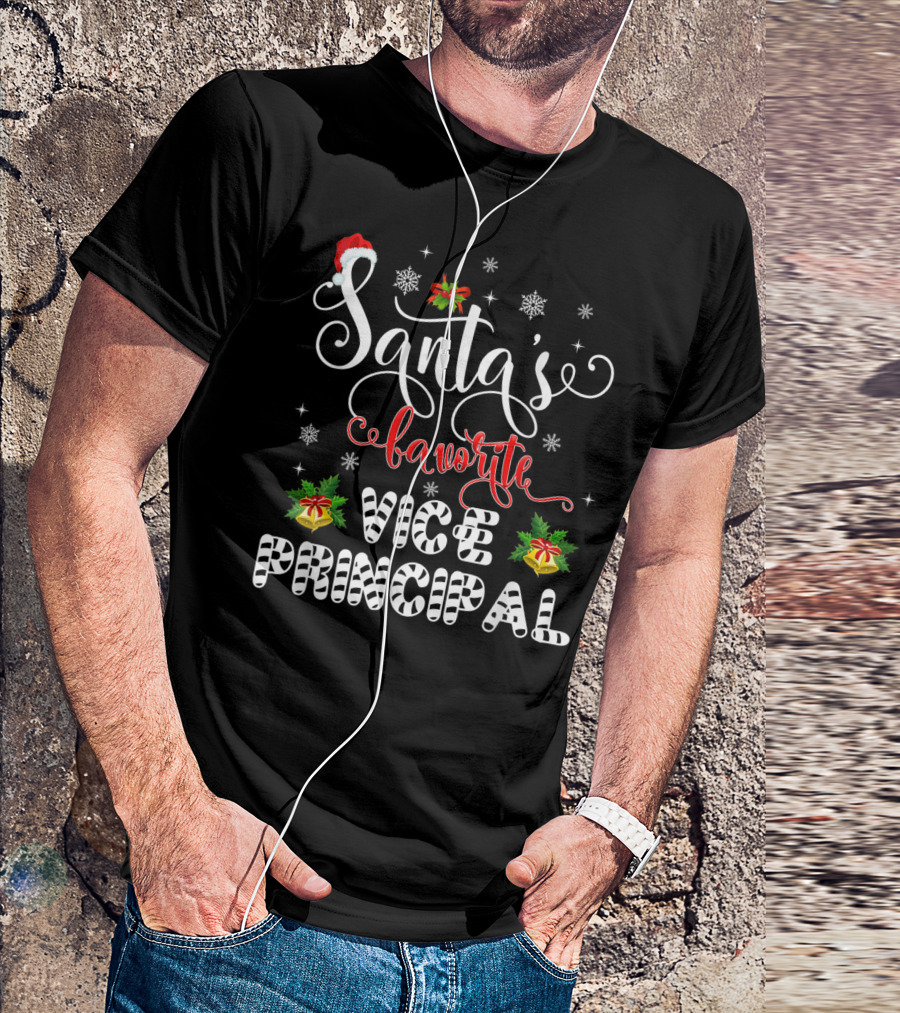 Santa's Favorite Vice Principal Christmas Holiday Snowflakes And Bells T-Shirt