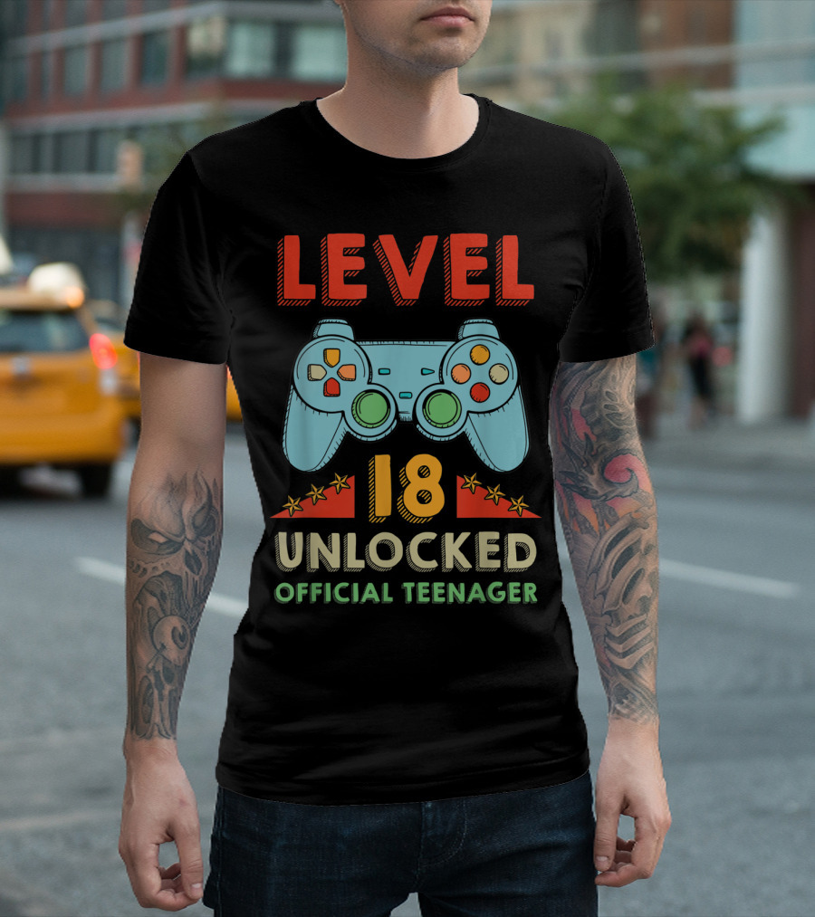 Level 18 Unlocked Official Teenager Gamer Controller T-Shirt