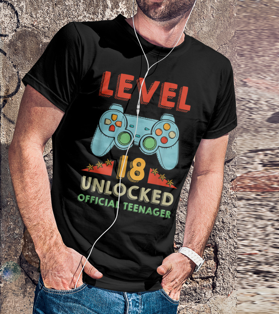 Level 18 Unlocked Official Teenager Gamer Controller T-Shirt