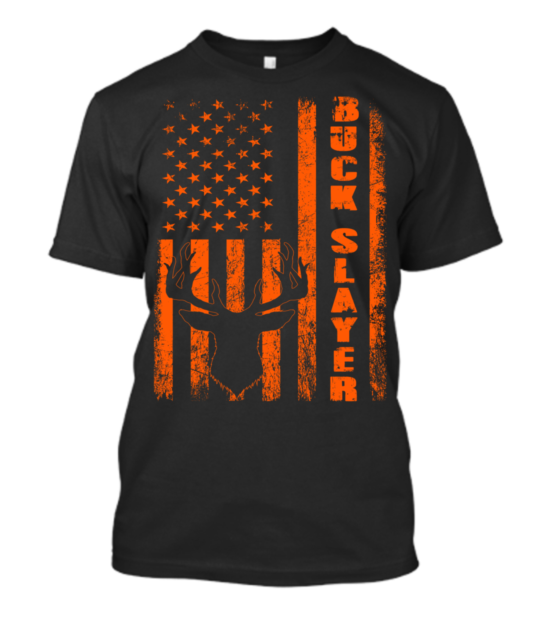 Buck Slayer Blaze Orange Deer American Flag T-Shirt