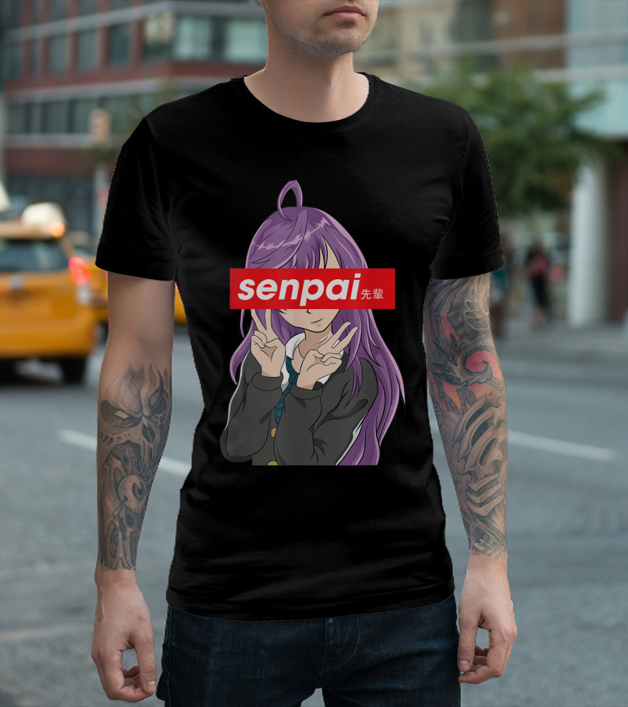 Japanese Anime Girl Senpai Purple Hair Peace Sign T-Shirt