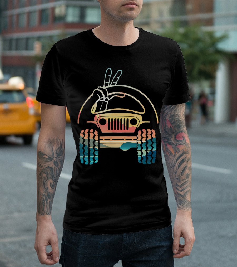 Jeep Lovers Peace Sign Wave Retro Jeep T-Shirt
