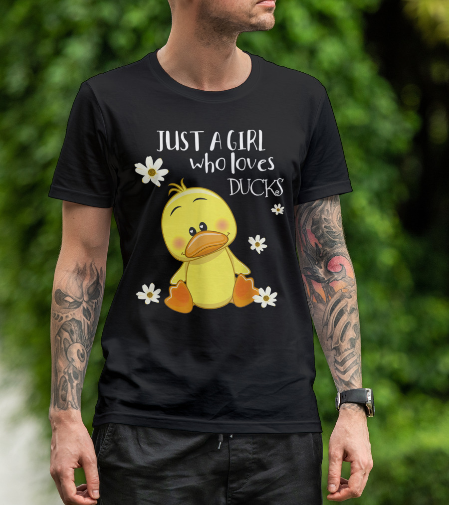 Just A Girl Who Loves Ducks Cute Duck Lover With Flowers T-Shirt