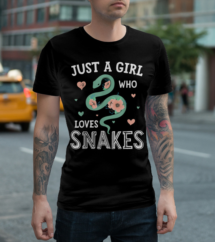 Just A Girl Who Loves Snakes with Hearts and Flowers T-Shirt