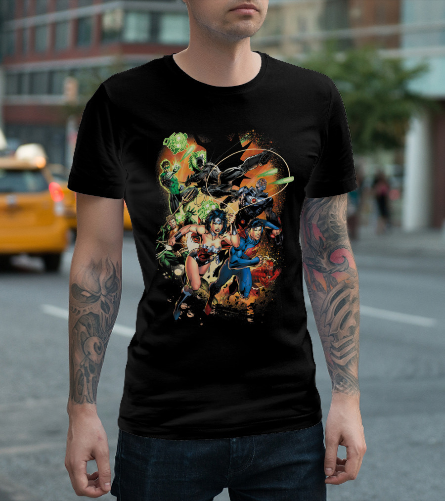 Justice League Battle Ready Heroes in Action T-Shirt