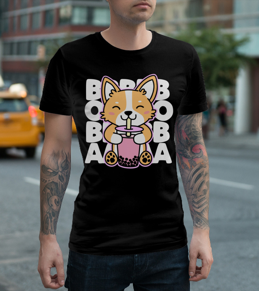 Kawaii Anime Corgi Boba Tea Cute Dog T-Shirt