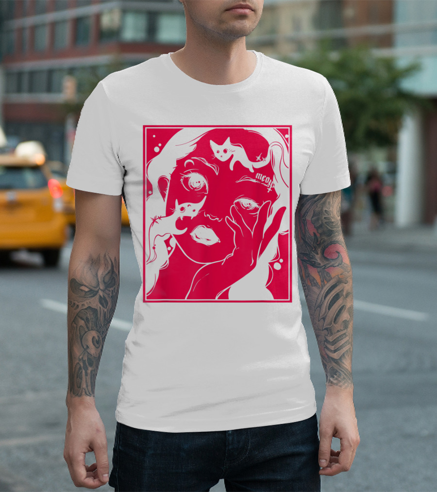 Kawaii Soft Grunge Egirl Aesthetic Harajuku Meow Black Cat Motif T-Shirt