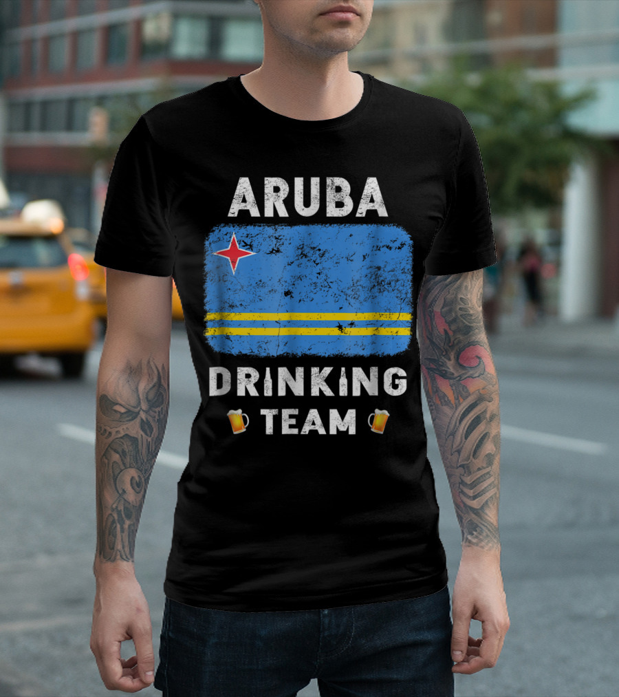 Aruba Drinking Team Country Alcohol Beer Flag And Beer Mugs T-Shirt