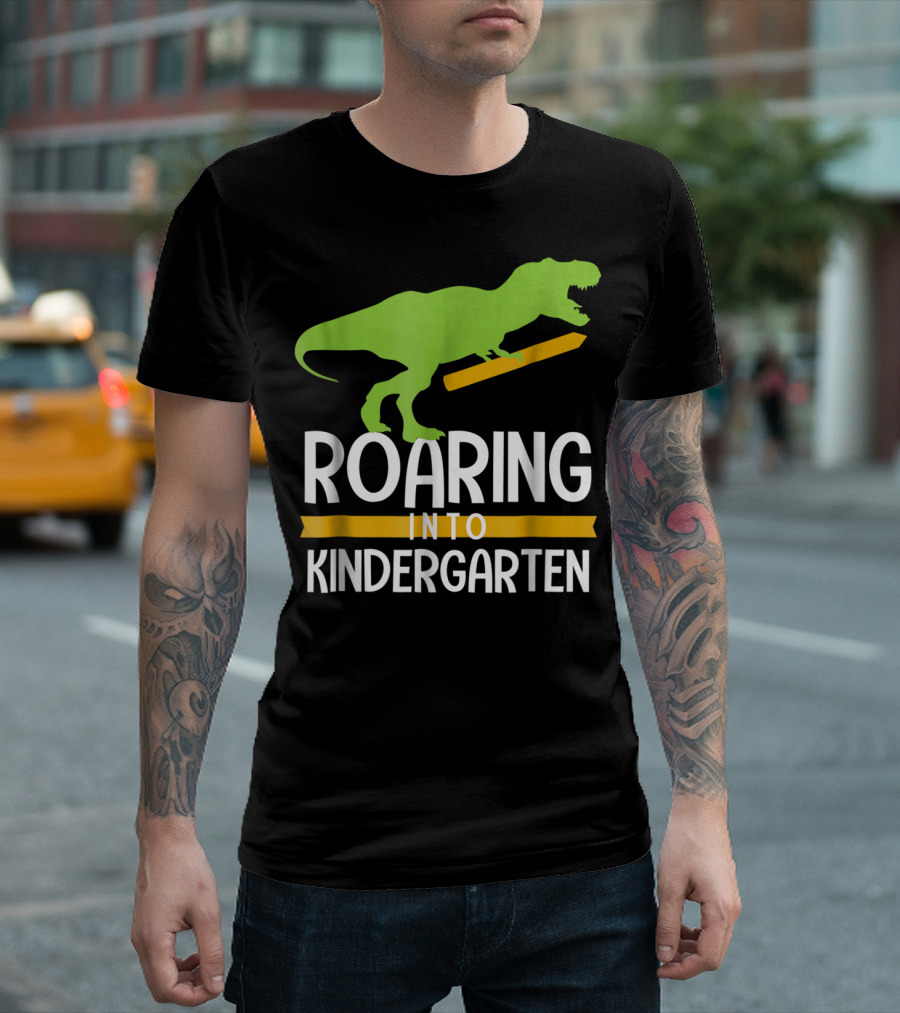 Roaring Into Kindergarten Back To School Dinosaur T-Shirt