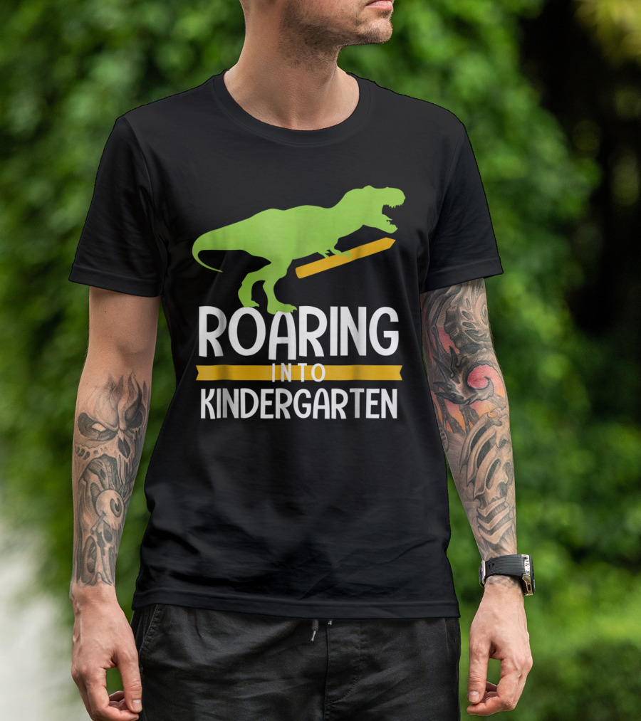 Roaring Into Kindergarten Back To School Dinosaur T-Shirt