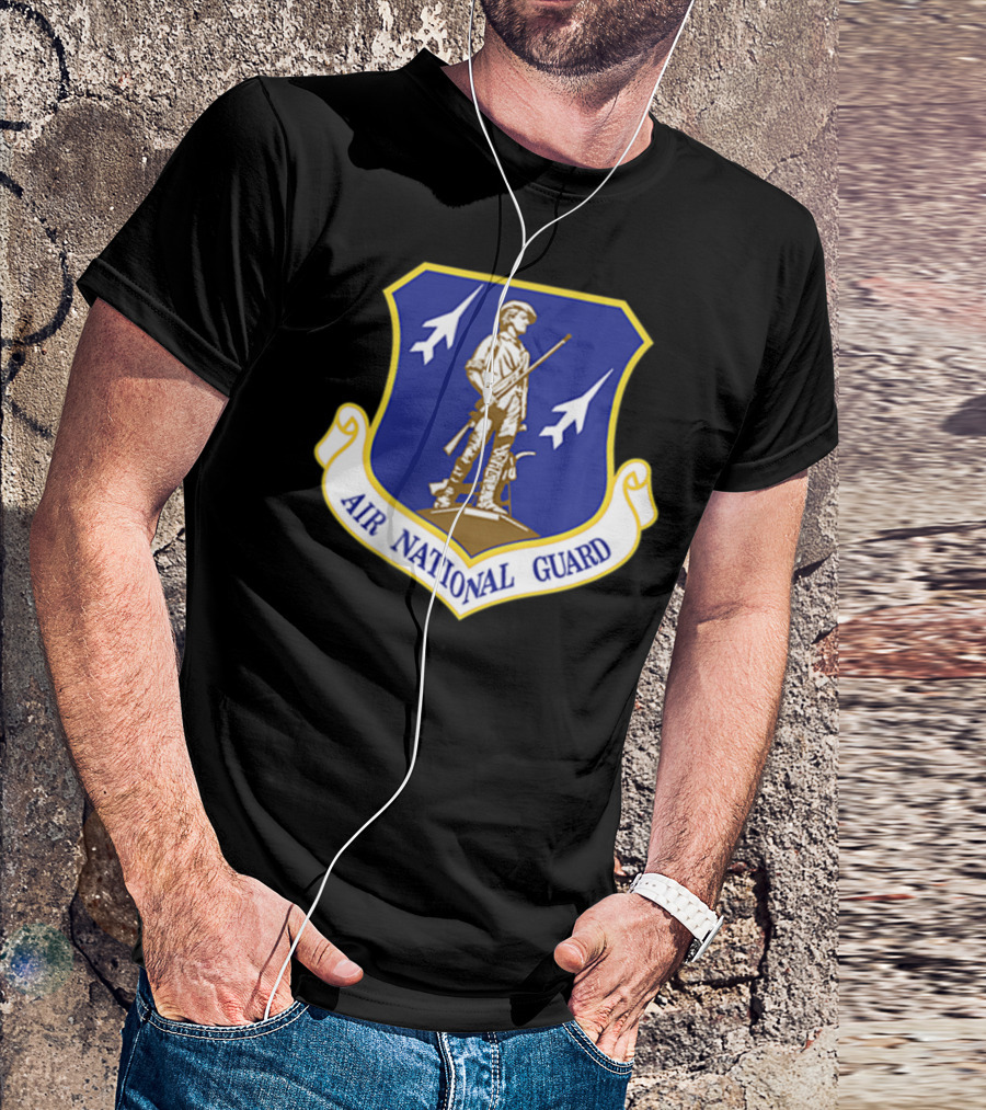 Air National Guard Military Veteran Morale PT Stat Shield Logo With Soldier And Jets T-Shirt