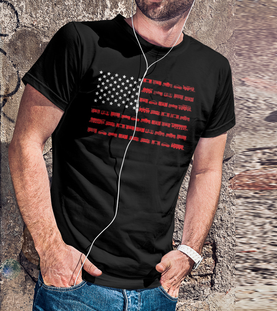 American Flag Train Conductor Stars And Trains T-Shirt
