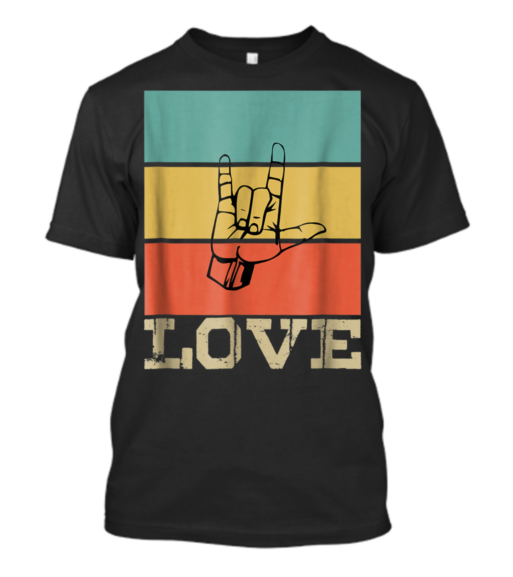 ASL Love Vintage Hand Sign Retro Color Blocks T-Shirt