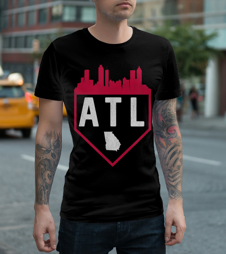 ATL Skyline Home Plate Atlanta Baseball Vintage Georgia T-Shirt