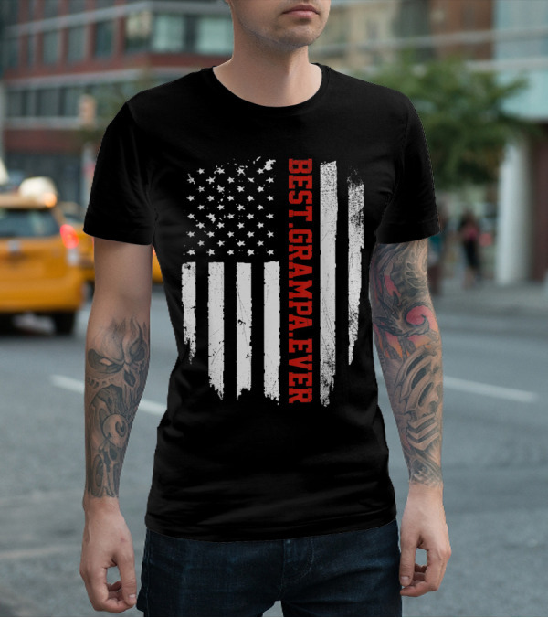 Best Grampa Ever Vintage USA Flag American T-Shirt