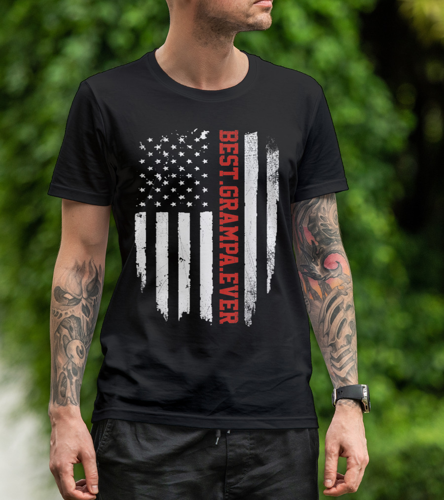 Best Grampa Ever Vintage USA Flag American T-Shirt