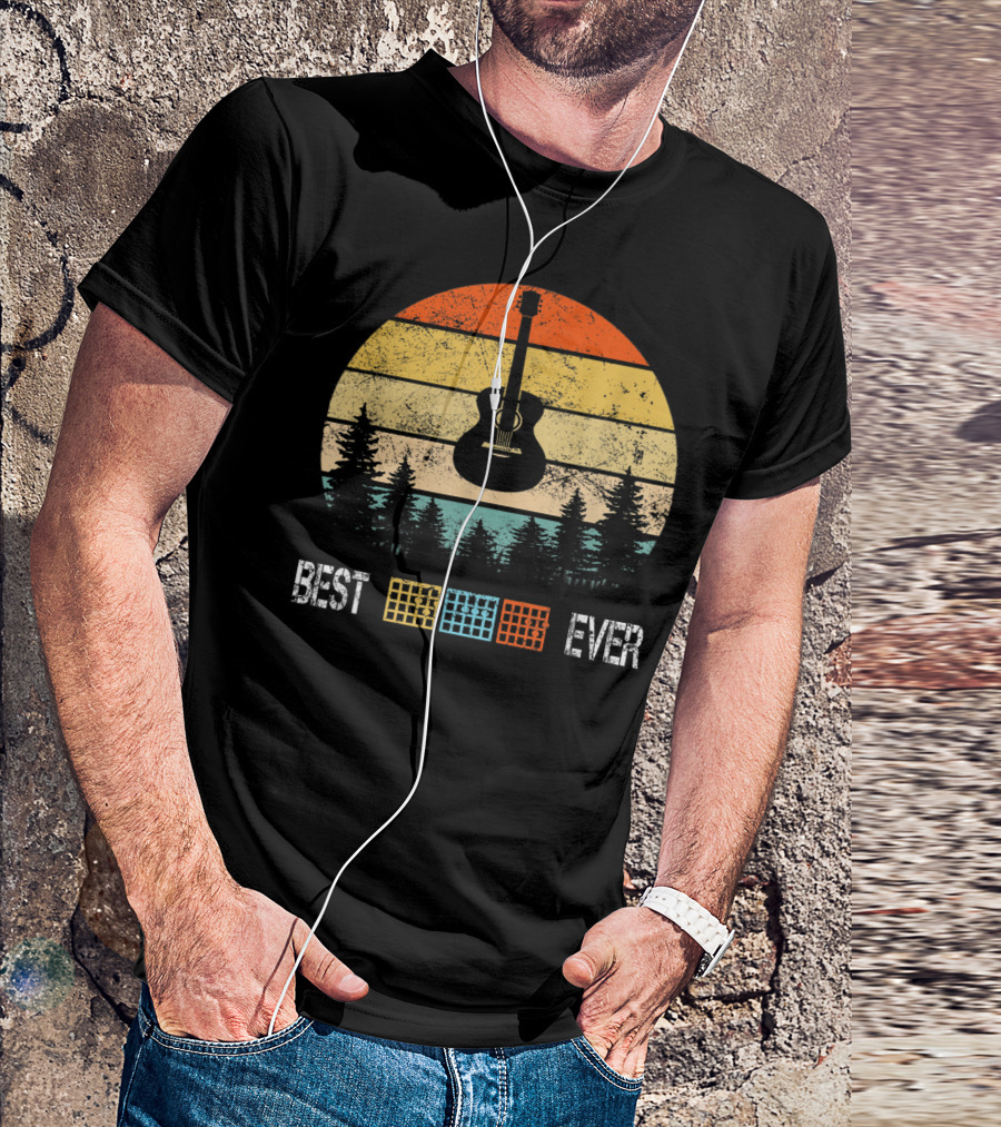 Best Guitar Chords Dad Ever Retro Sunset Forest T-Shirt