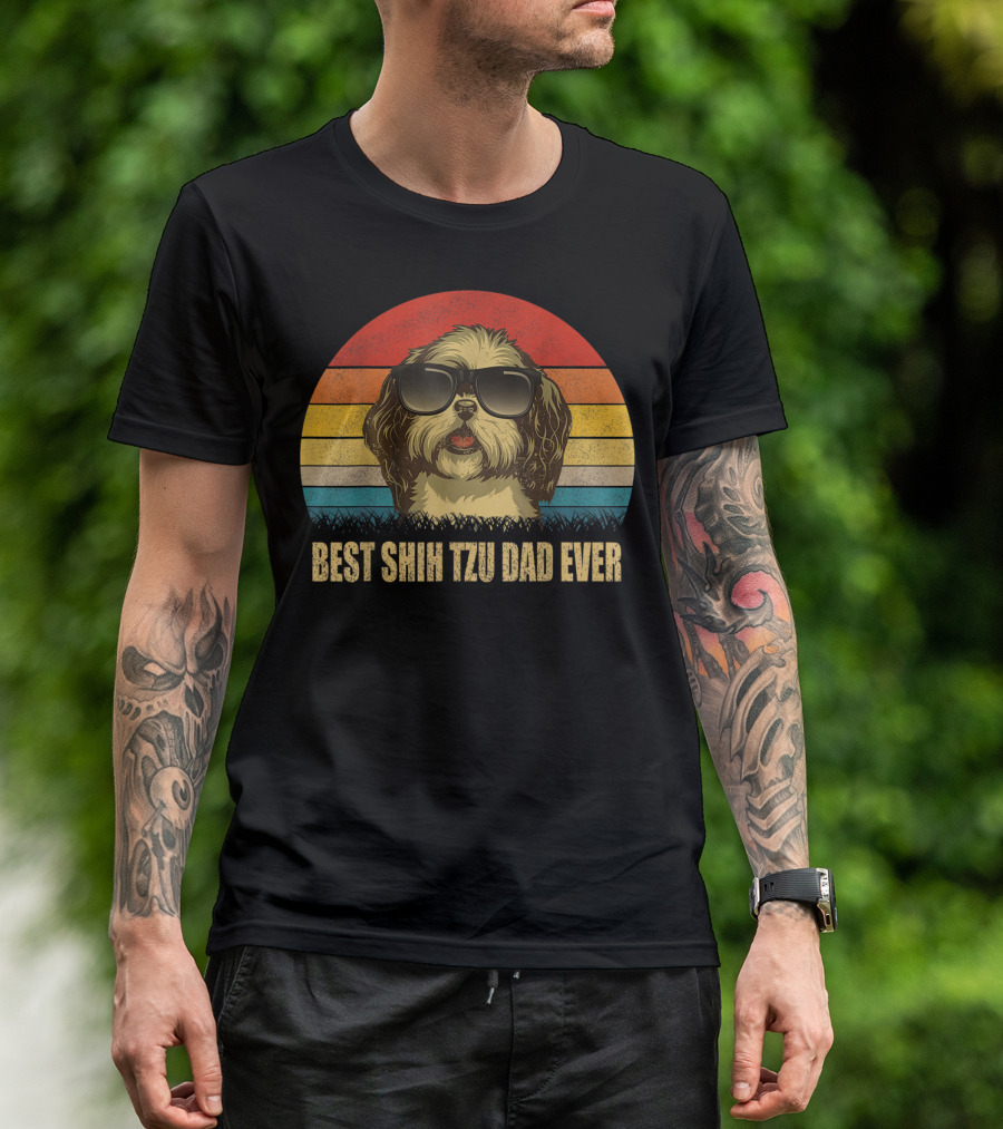 Best Shih Tzu Dad Ever Retro Sunset Sunglasses Dog T-Shirt