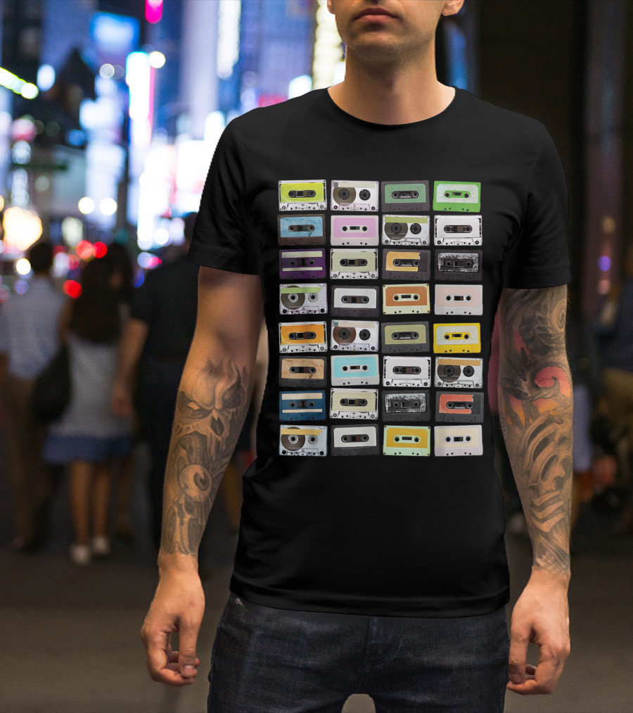 Colorful 1980s Cassette Tape Mixtapes Radio Music T-Shirt