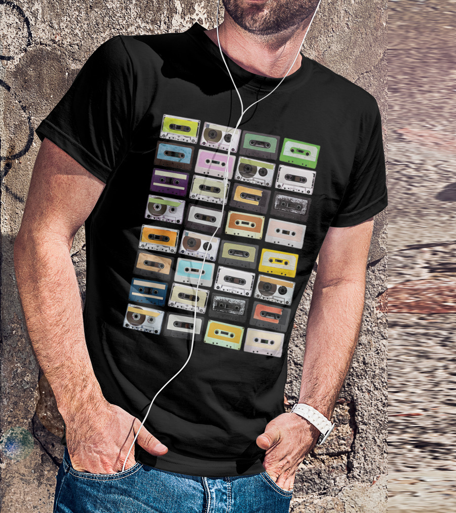 Colorful 1980s Cassette Tape Mixtapes Radio Music T-Shirt