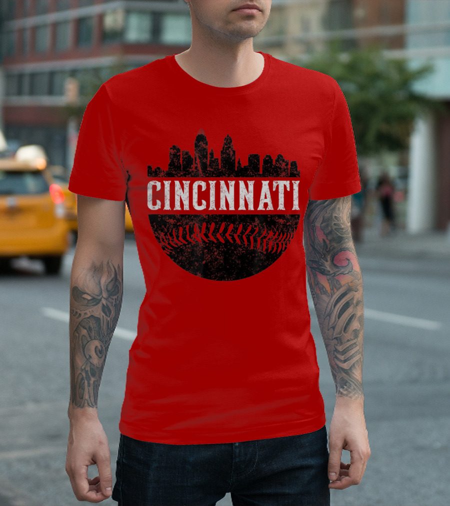 Cincinnati Ohio Skyline Baseball T-Shirt