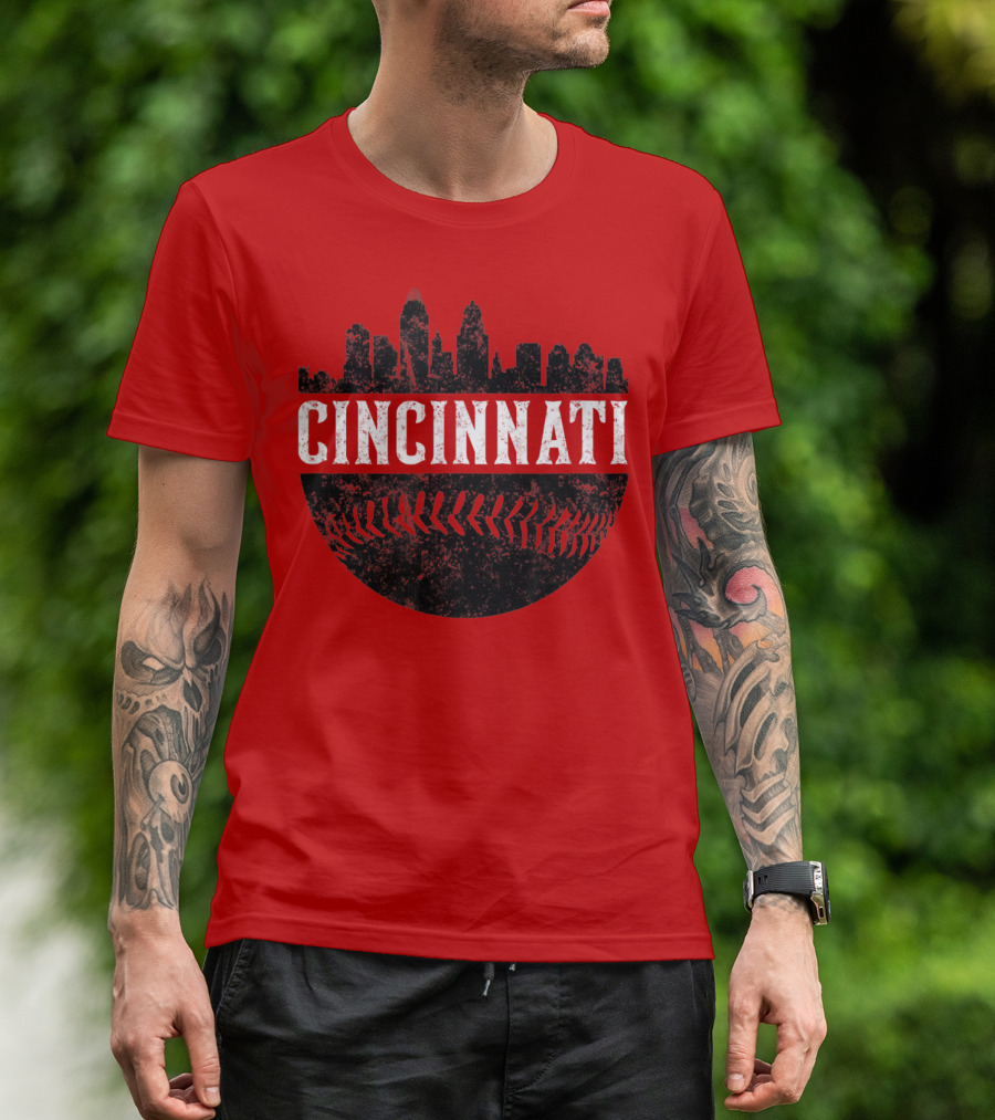 Cincinnati Ohio Skyline Baseball T-Shirt