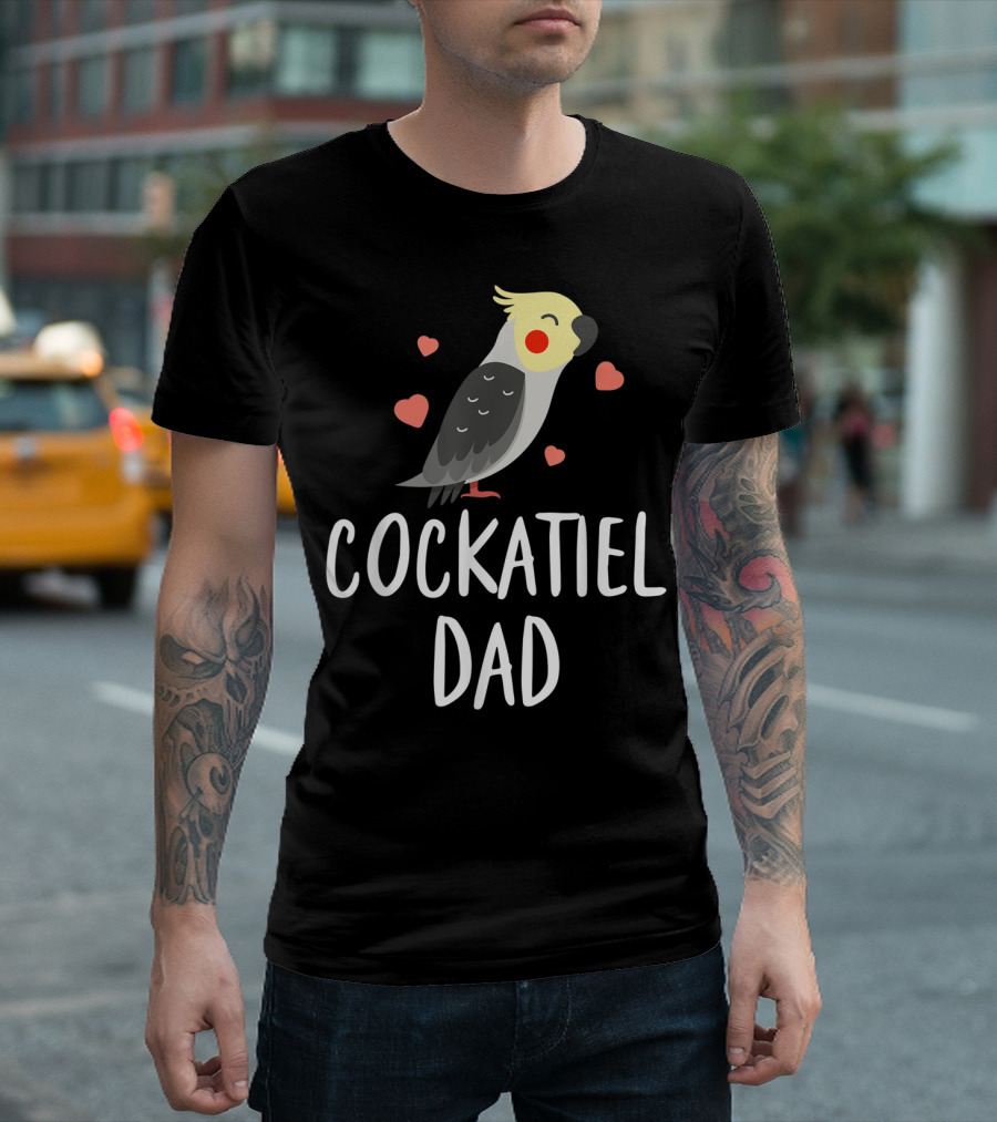 Cockatiel Dad Cute Funny Bird Lover With Hearts T-Shirt