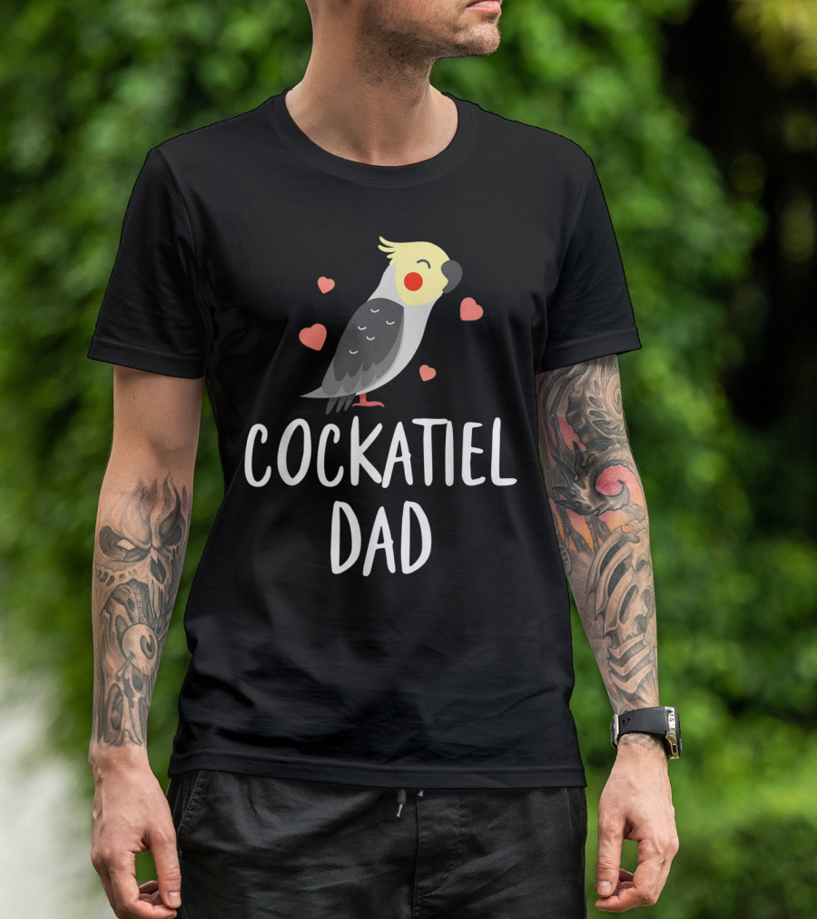Cockatiel Dad Cute Funny Bird Lover With Hearts T-Shirt