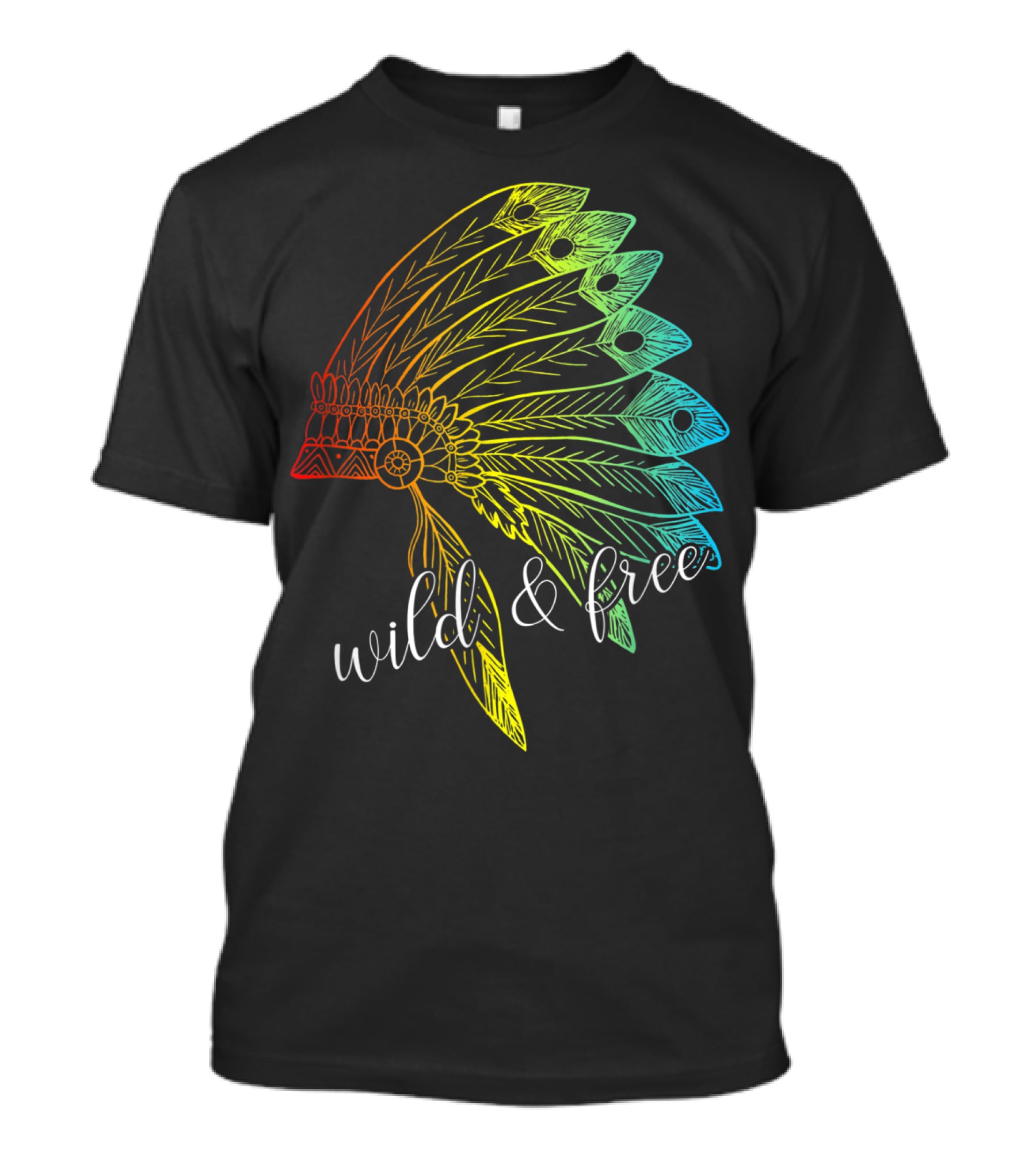 Wild And Free Colored Native American Headdress USA T-Shirt