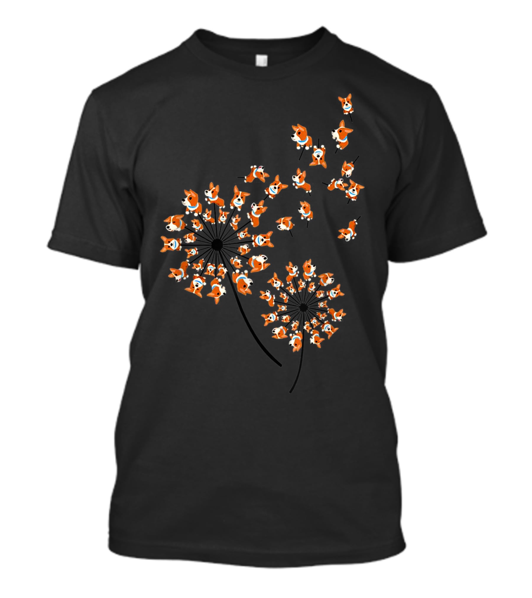 Corgi Dandelion Flower Pattern Multiple Corgis T-Shirt