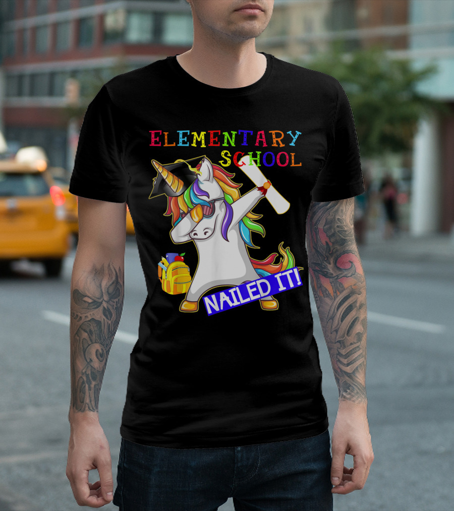 Elementary School Dabbing Unicorn Graduation Nailed It T-Shirt