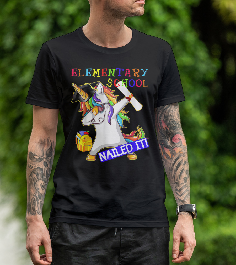 Elementary School Dabbing Unicorn Graduation Nailed It T-Shirt