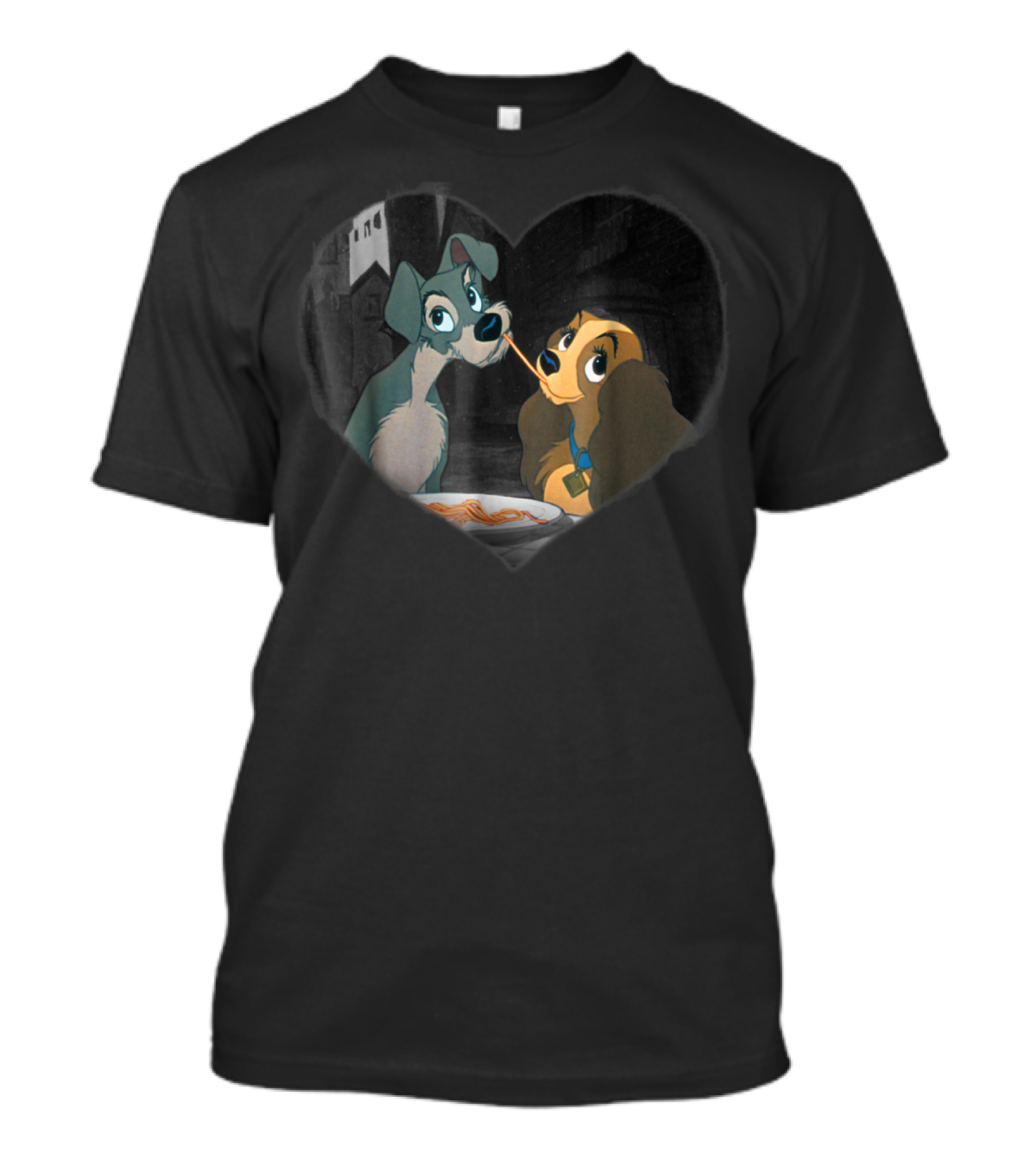 Disney Lady And The Tramp Heart Spaghetti Scene First Kiss T-Shirt