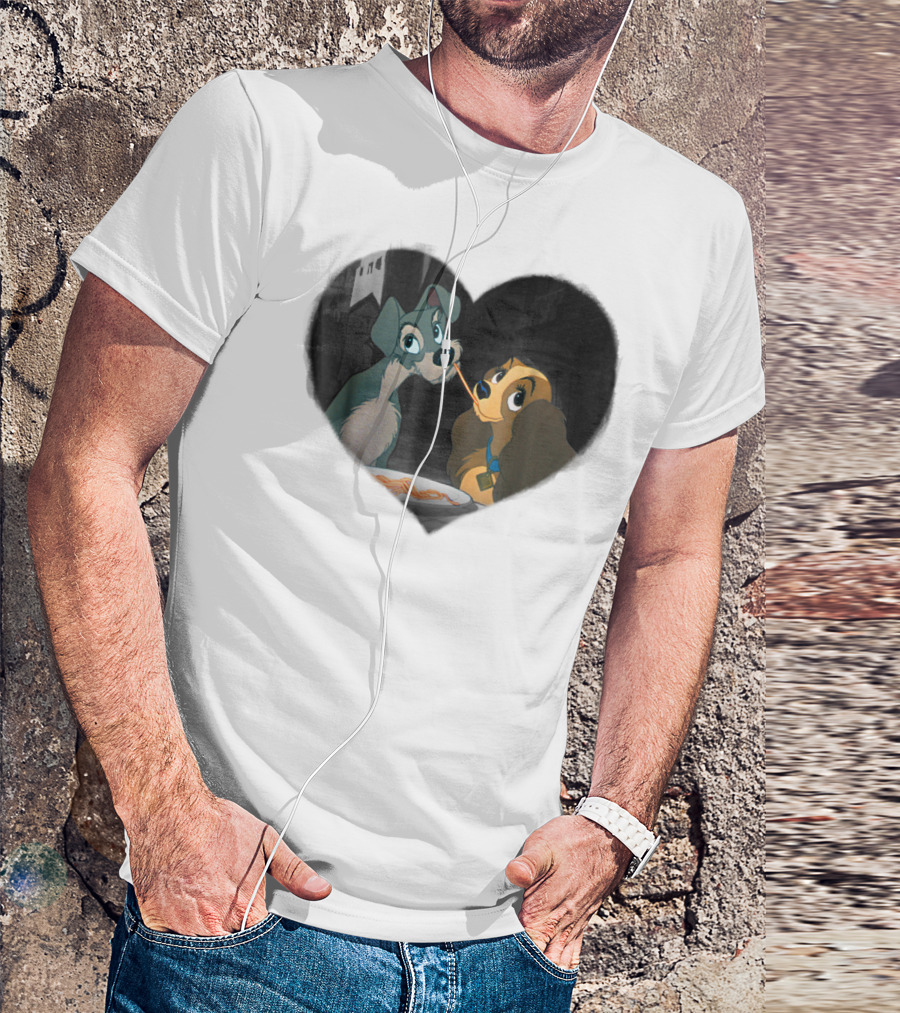Disney Lady And The Tramp Heart Spaghetti Scene First Kiss T-Shirt