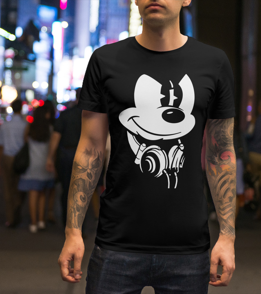 Disney Mickey Mouse Headphones Smiling Iconic Character T-Shirt