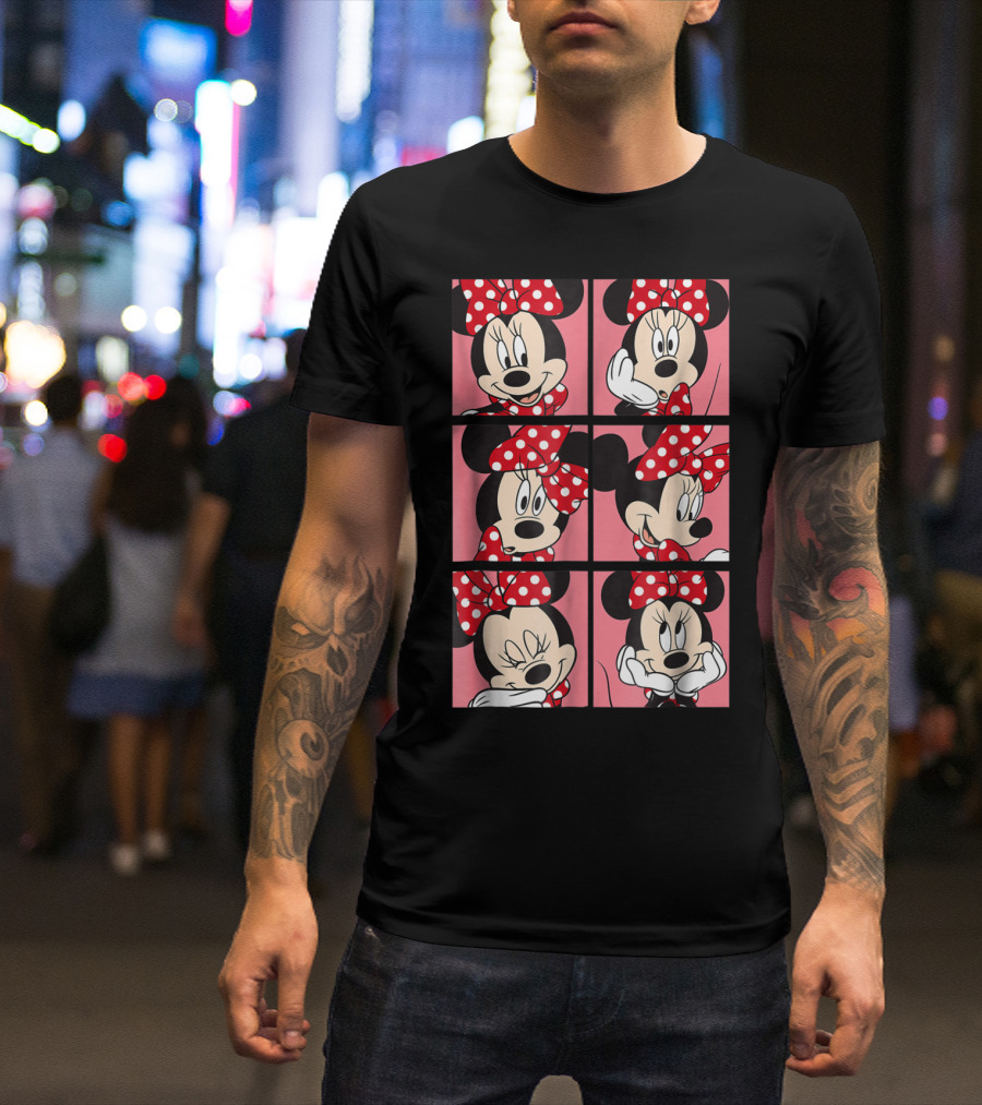 Disney Minnie Mouse Red Polka Dot Bow Pink Grid Expressions T-Shirt